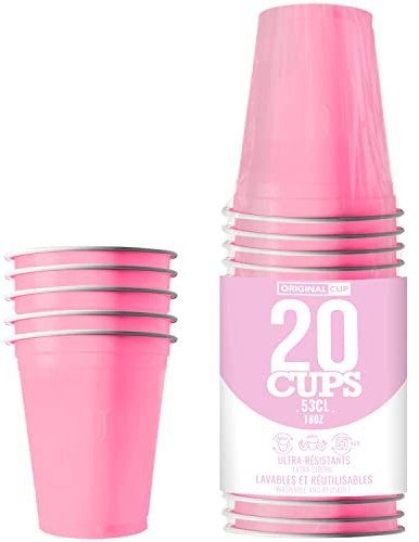 20er Pack Offiziellen Original Pink Pastel Cups | Amerikanische 53cl Becher rosa | Beer Pong | Premium Qualität | Becher aus wiederverwendbaren Plastik | Spülmaschinenfest | OriginalCup®