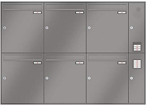 RENZ/Schattenfuge / 6er Unterputz-Briefkastenanlage Einbau-Briefkasten mit Sprechfeld/RAL-Farbe 9007 Volumen 23 L/Dein-Briefkasten.de