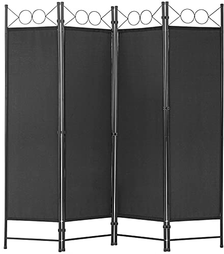 4 Panel Room Divider 6FT Steel Frame Screen Folding Privacy Divider Freestanding Partition for Home Office Bedroom, Black
