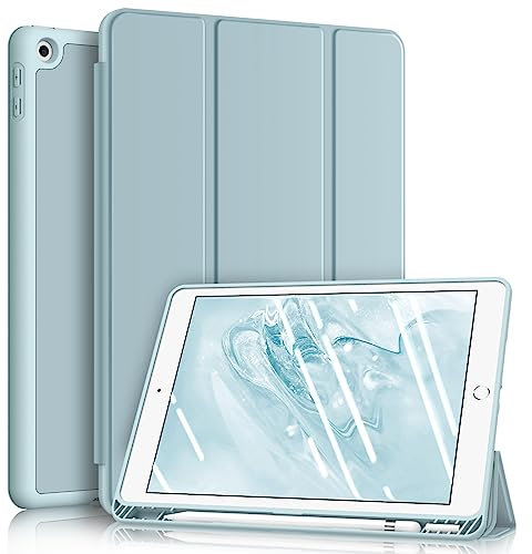 Fintie Hülle für iPad 9. Generation 2021/8. Gen 2020/7. Gen 2019 10.2 Zoll - Superleicht Soft TPU Rückseite Abdeckung Schutzhülle mit eingebautem Pencil Halter, Auto Sleep/Wake, Eisblau