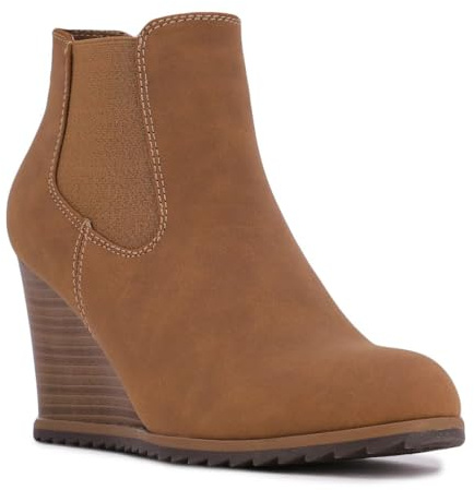 Nautica Womens Warm Slip-On Chelsea Boot Wedge Ankle Bootie-Maala-Tan-7.5