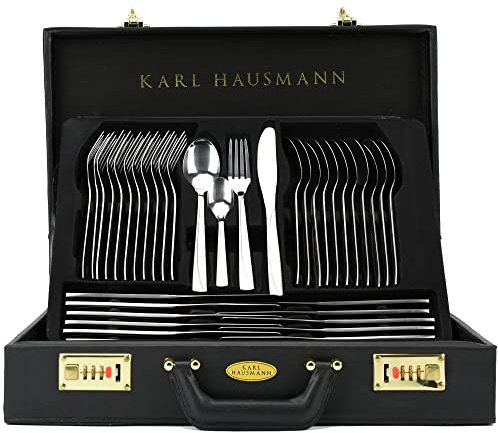 KARL HAUSMANN Set di Posate Acciaio Inox - 72 Pezzi - 12 Persone - Servizio set Forchette Cucchiai e Coltelli - Lavabile in Lavastoviglie - Con Valigetta con Posate da Tavola e Paletta per Torte