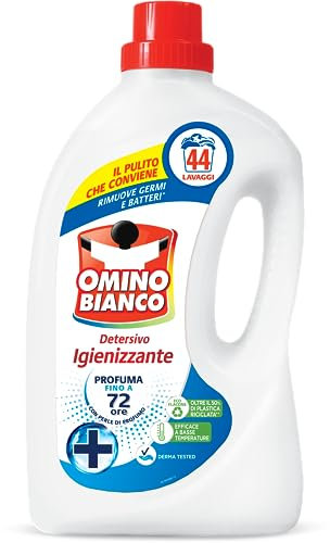 Omino Bianco - Detersivo Lavatrice Igienizzante Liquido, 44 Lavaggi, Igienizza i Capi e Rimuove Germi e Batteri, 1760 ml