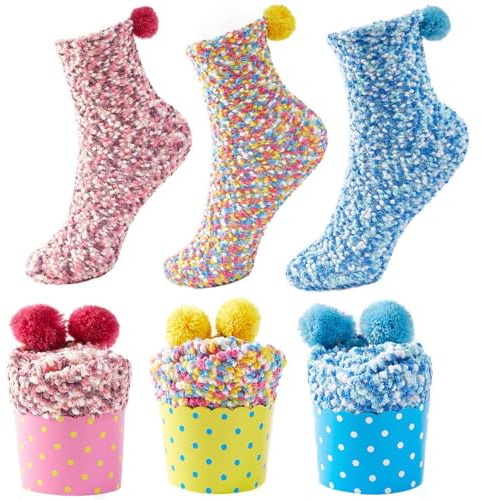 JARSEEN 3 Confezione Regalo Calzini Natale Calze San Valentino Caldi Donna Super Morbidi Calzettoni DIY (Rosa, Giallo, Blu, EU 36-42)