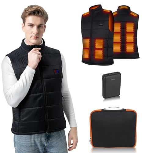 BIAL Men's Heated Vest, Men Heated Gilet with 15 Heating Zones, Winter heated body warmer jacket with 12000mAh Battery Pack for Outdoor Sking Hunting Hiking Camping