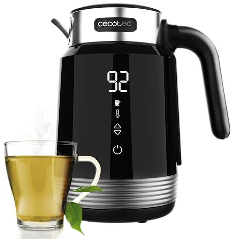 Cecotec Bollitore elettrico ThermoSense 600 Touch Black da 1,7 l. 2200 W, senza BPA, acciaio inossidabile e plastica di massima qualità, luce LED e luce di funzionamento, base a 360 gradi