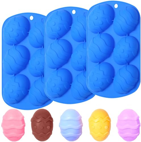 EDUEE Easter Silicone Molds Egg Chocolate Molds 3 pcs Egg Candy Mold for Ice Cube Soap Resin Cake Baking(2.76x1.97inh)