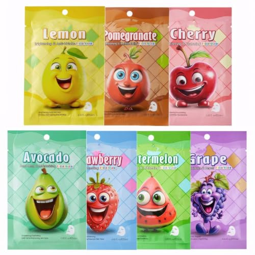 Face Skincare Masks for Kids, Hydrating Sheet Mask, Face Masks Beauty, 7PCS Fruit Mask Set for Teenage Girls Gifts - Hydrate, Brighten, Moisturize, Soothe for All Skin Types