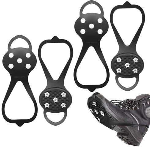 2 Paar Anti-Rutsch Schuhspikes, Grödel Steigeisen für Bergschuhe mit 5 Zähne, rutschfeste Schuhkrallen, Ice Grips Eisspikes für Schuhe Stiefel, Antirutsch Spikes zum Überziehen für Wandern Outdoor