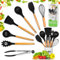 MDALUX® - Set de 7 utensilios de cocina de silicona con mango de madera y cubo metálico - Espátulas resistentes - antiadherentes y sin BPA - Utensilios de repostería y cocina profesional