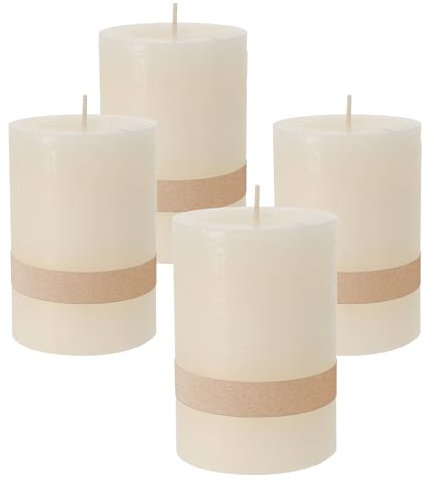Echtwachs rustikal Stumpenkerzen 10 x 7 cm creme - 4er Set - Advents Kerzen unparfümiert ca. 30 Stunden brenndauer - Tischkerze Blockkerze für Weihnachten Gestecke Dekoration geruchlos