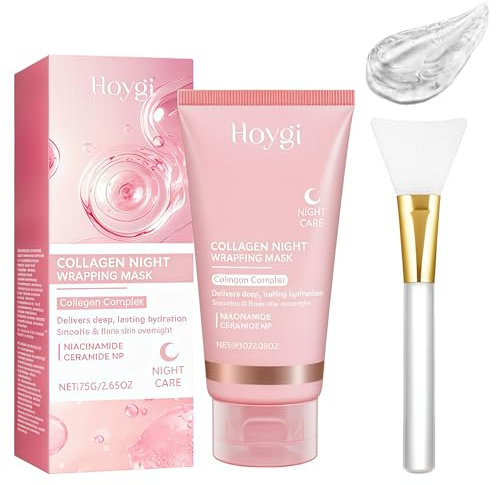 Collagen Night Wrapping Mask, Peel Off Maske Gesicht, Kollagen Facial Treatment, Bio Collagen Face Mask, Tiefe Hydratation, Hellt Den Hautton, Für Glowing Skin, mit Pinsel, 75ml