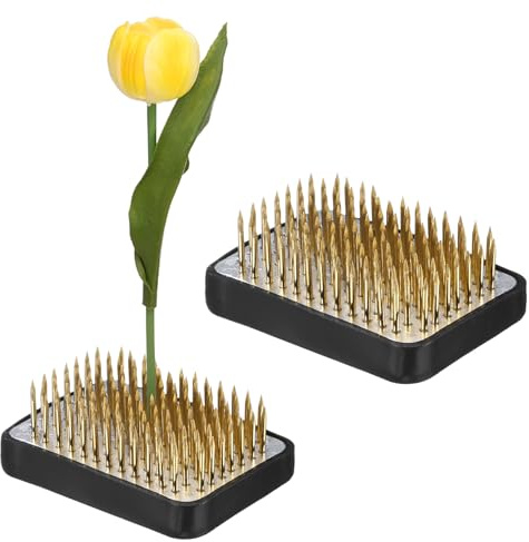 M METERXITY 2-Pack Flower Frog 2.05 x 1.34 Rectangle Copper Floral Arranger Pins Ikebana Holder W Rubber Base for Flower Arrangements/Craft Plant/Home Decor, Kenzan Fixed Tool [1.1cm Pins]