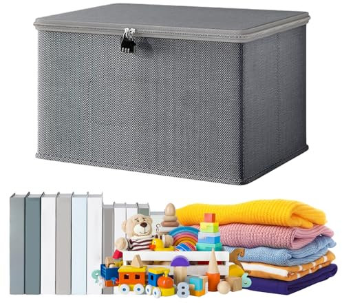 SI SEN Scatola Richiudibile in Tessuto, Grigio, Rettangolare, con Chiusura Lampo, Lavabile e Pieghevole (30 x 20 x 13 cm)