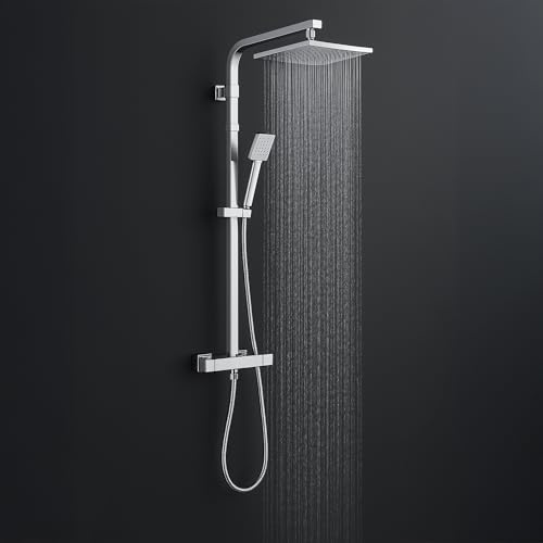 Arko bathroom Thermostatic Shower System | Thermostatic Shower Mixer Set with Overhead Rain Shower and Handheld Shower (Chrome)
