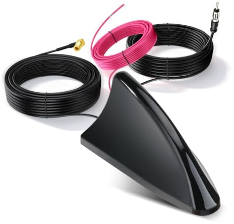 Bingfu Antena Coche Aleta de Tiburón para Radio FM/Am y Dab, Alta Ganancia, Voltaje Amplio de 9-16V, Impermeable IP65, Conector SMB, para Camión, RV, Furgoneta y Coche – Black