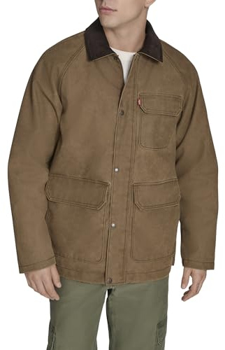 Levi's Men's Cotton Barn Jacket with Corduroy Collar, Brown Wax Look, Large