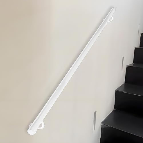 Lanmmraifc 1m 1.5m 2m 2.5m 3m Staircase Handrails, White Metal Stairs Banister Hand Rails, Wall Mounted Stair Railing Non-Slip Grab Rail for Outdoor Indoor Steps(2ft/60cm)