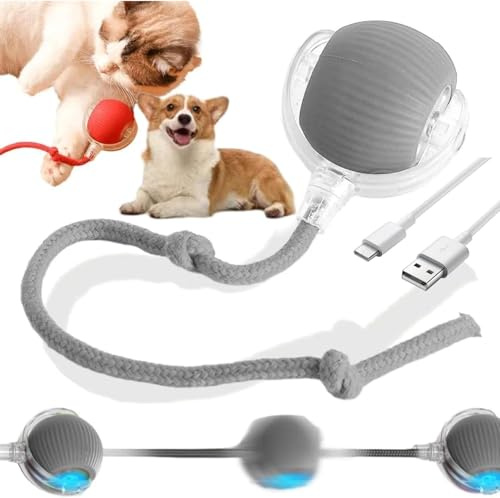 Genérico Juguete Interactivo para Gatos y Perros, 2026 Juguete Eléctrico con Carga USB, Tres Modos de Trabajo, 360° Smart Automatic Rolling Pet Ball, Juguete Eléctrico Automático (Gray)