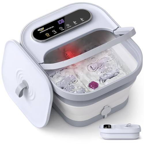 ALLJOY Vasca da bagno con riscaldamento, pediluvio pieghevole con 24 livelli di temperatura (35-48°C), 6 rulli massaggianti, luce rossa e pietra pomice per pedicure, massaggiatore per piedi per relax