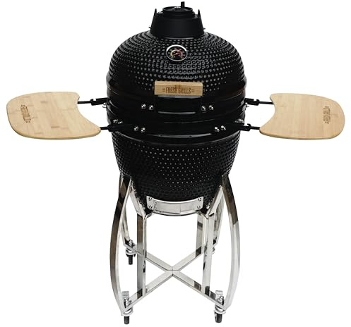Kamado Keramisk Kolgrill 46 cm med Stativ, BBQ Rökugn med Pizzafunktion, Termometer & Luftventil, Gjutjärn & Rostfritt Stål för Trädgård & Utomhusmatlagning