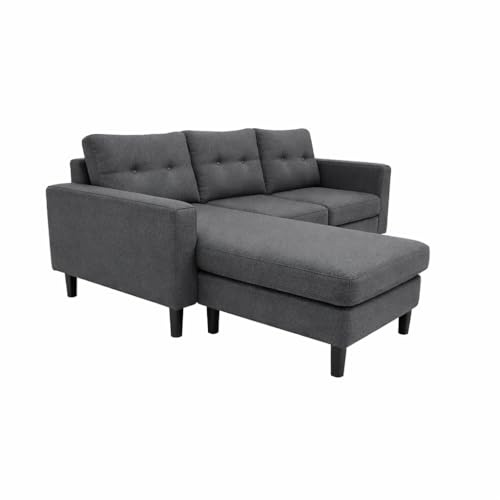 MUEBLIX.COM - Sofa 3 Plazas Chaiselongue Duruelo, Chaiselonge Intercambiable, Asientos y Respaldo Acolchados, Sofa con Estructura de Madera y Aglomerado, Sofas de Salón Modernos, Color Gris
