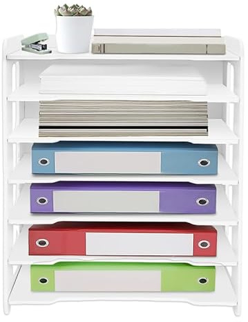 Organizzatore da scrivania A4, vassoio per lettere, 7 scomparti, in PVC, porta documenti e vassoio di carta, per ufficio, studio e scuola, bianco