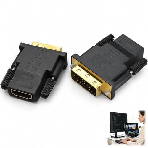 2 Piezas Adaptador DVI a HDMI, Convertidor DVI HDMI Convertidor Bidireccional DVI-D 24+1 Macho a HDMI Hembra con Conectores Chapados en Oro, Compatible con Proyector Consola Resolución 1080P Full HD