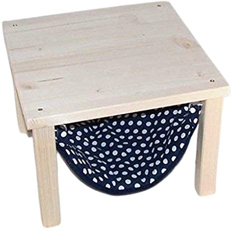 Hängematte für Meerschweinchen mit Holzgestell – Blau mit weißen Punkten – Handgefertigt – Sofort einsatzbereit – Made in Germany