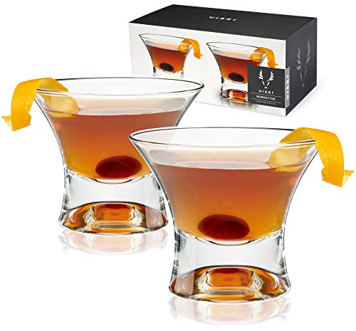 Viski Heavy Base Manhattan-Gläser aus Kristall, 2er-Set, bleifreies Premium-Kristallglas, Martini-Cocktailgläser mit Stiel, Cocktailgläser-Geschenkset, 7 Unzen (207 ml)