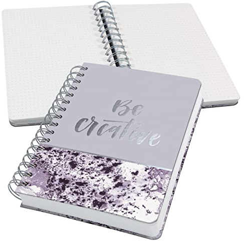Sigel JN607 Cuadernos espirales premium, 16.8 x 21.5 cm, punteado, tapa dura, motivo jaspeado, morado/blanco, Jolie