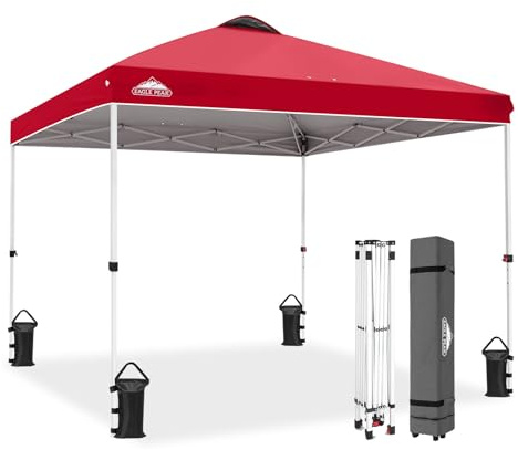 EAGLE PEAK 3 m x 3 m pop-up lusthus, tält omedelbart utomhus baldakin, rakt benskydd (röd)