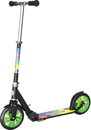 Razor A5 Lux Kick Scooter - Large 8 Wheels, Foldable, Adjustable Handlebars, Lightweight, for Riders up to 220 lbs, Light Up, Green