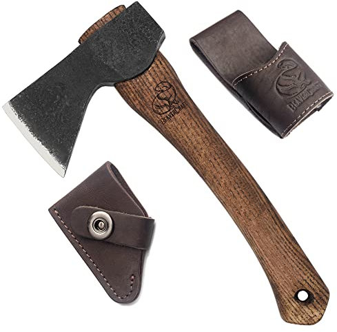 BeaverCraft Handgeschmiedetes Beil AX1 - Campingaxt, Freizeitbeil für Holz Spalten, Outdoor und Garten - Universalaxt, Spaltaxt, Bushcraft Ausrüstung - Kleine Axt mit Holzstiel