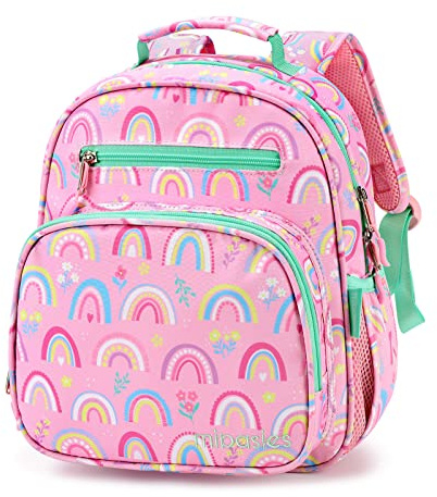mibasies Toddler Backpack for Girls 2-4: Cute Kids Backpacks for Girls - Preschool Kindergarten Backpack - Rainbow Pink