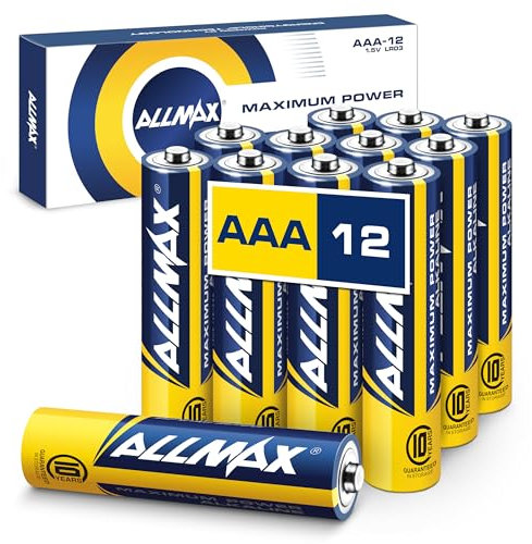 Allmax AAA Micro (LR03) Maximum Power Alkaline Batterien (12 Stück) – Ultra-Langlebigkeit, auslaufsicheres Design, 10 Jahre Haltbarkeit, maximale Leistung (1,5 V)