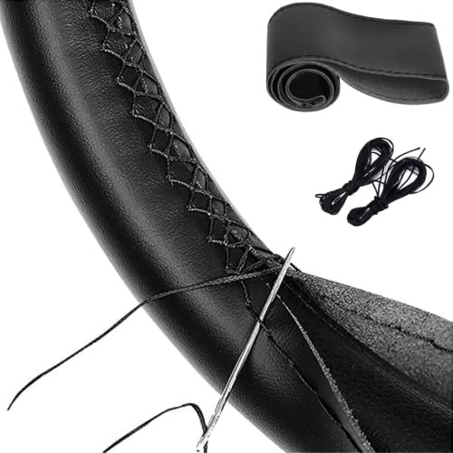 Coprivolante per auto universale cucito - coprivolante auto in microfibra di pelle/Nero