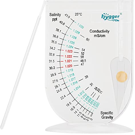 hygger Salinity Tester, Transparent Acrylic Aquarium Hydrometer Sea Specific Gravity Test Salinity Meter for Fish Tank Pond Water Saltwater Freshwater, Accurate Automatic Hydrometer
