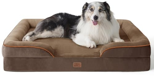 Bedsure Panier Chien Grande Taille - Canapé Chien Orthopedique et Dehoussable, Lit pour Animaux Lavable, Anti-dérapant et Ultra Doux, Taille 106x80x16.5 cm, Brun