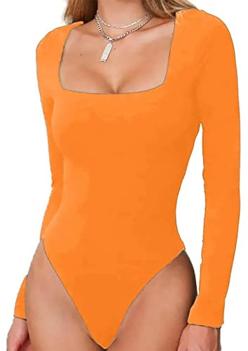 Shanrya Body de Manga Larga para Mujer, Leotardo Naranja Fácil de Limpiar para Mujeres y Niñas para Bailar