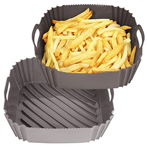 GINOYA 8 Inch Silicone Air Fryer Liners for Ninja AF140UK AF180UK, 2pcs Square Air Fryer Accessories for Ninja Speedi 5.7L & Pro Max 4.7l/6.2L, COSORI 4.7L/5.5L(inner size 18cm)