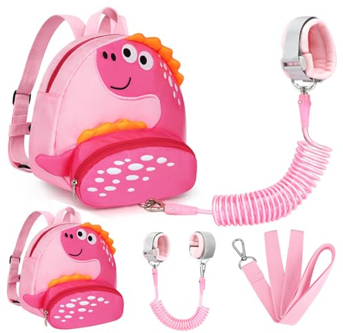 Accmor Toddler Harness Backpack with Leash, Cute Dinosaur Kid Backpacks with Anti Lost Wrist Link, Mini Child Harness Leash Walking Wristband Baby Protection Belt for Girls Aged 1-3 Years