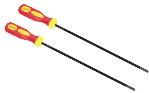 PATIKIL Tronçonneuse Chaîne Affûtage Lime, 2 Paquet 3/16-pouce (4,8 mm) Rond Chaîne Scie Aiguiseur Fichier avec Plastique Poignée pour Tronçonneuse, Rouge Jaune