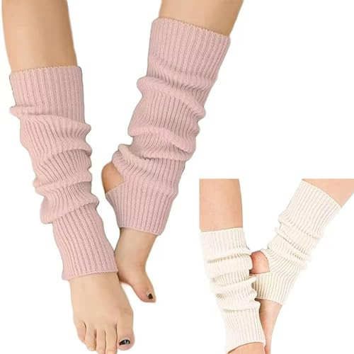 Guojanfon Fashion Yoga Socks for Women Girls Workout Socks Toeless Training Dance Leg Warmers(pink+ White)