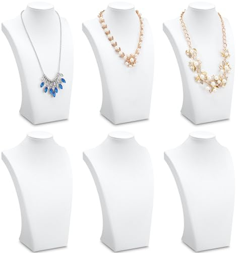 Kigley 6 Pcs Velvet Jewelry Display Bust Necklace Display Stand Necklace Mannequin Holder Stands for Selling Trade Shows Props (White)