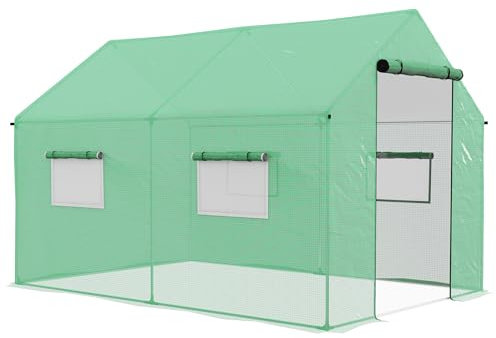 Outsunny Serre de Jardin Tunnel 2 x 3m, 6m² avec Porte Enroulable, 4 fenêtres, - Acier galvanisé PE Haute densité Vert