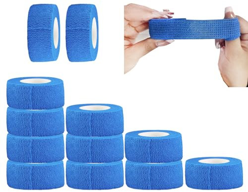 ANAMPION Selbstklebender Verband, 2.5cm x 4.5m Pflaster Rolle Verbandsmaterial, Elastische Binde Bandage Fixierbinde Haftbandage Selbstklebend für Sport, Handgelenk Vet Wrap (Blau, 12 Rollen)