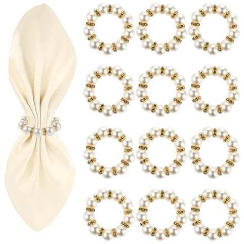 Nogeqi 12 Stück Napkin Rings Gold, Napkin Rings Mit Perlen Napkin Rings Gold Perle Weihnachten Für Hochzeitsfeier Abendessen Jubiläum Tischdekoration