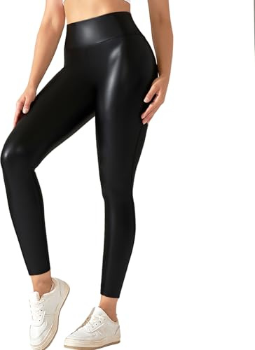 Neteson Leggings de Piel Sintética Mujer Sexy Elásticos PU Pantalones Cuero Push Up Cintura Alta Pantalones Casual Skinny