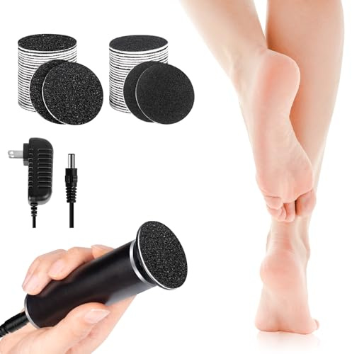 krofaue Removedor de callos eléctrico, amoladora electrónica de pies con controlador de velocidad y 60 discos de papel de lija de repuesto, herramienta de pedicura profesional para hombres y mujeres,